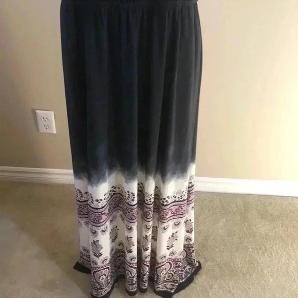 Lane Bryant Adjustable Top Maxi Dress Navy Cream Paisley Design Hem w/Pockets - Picture 6 of 10